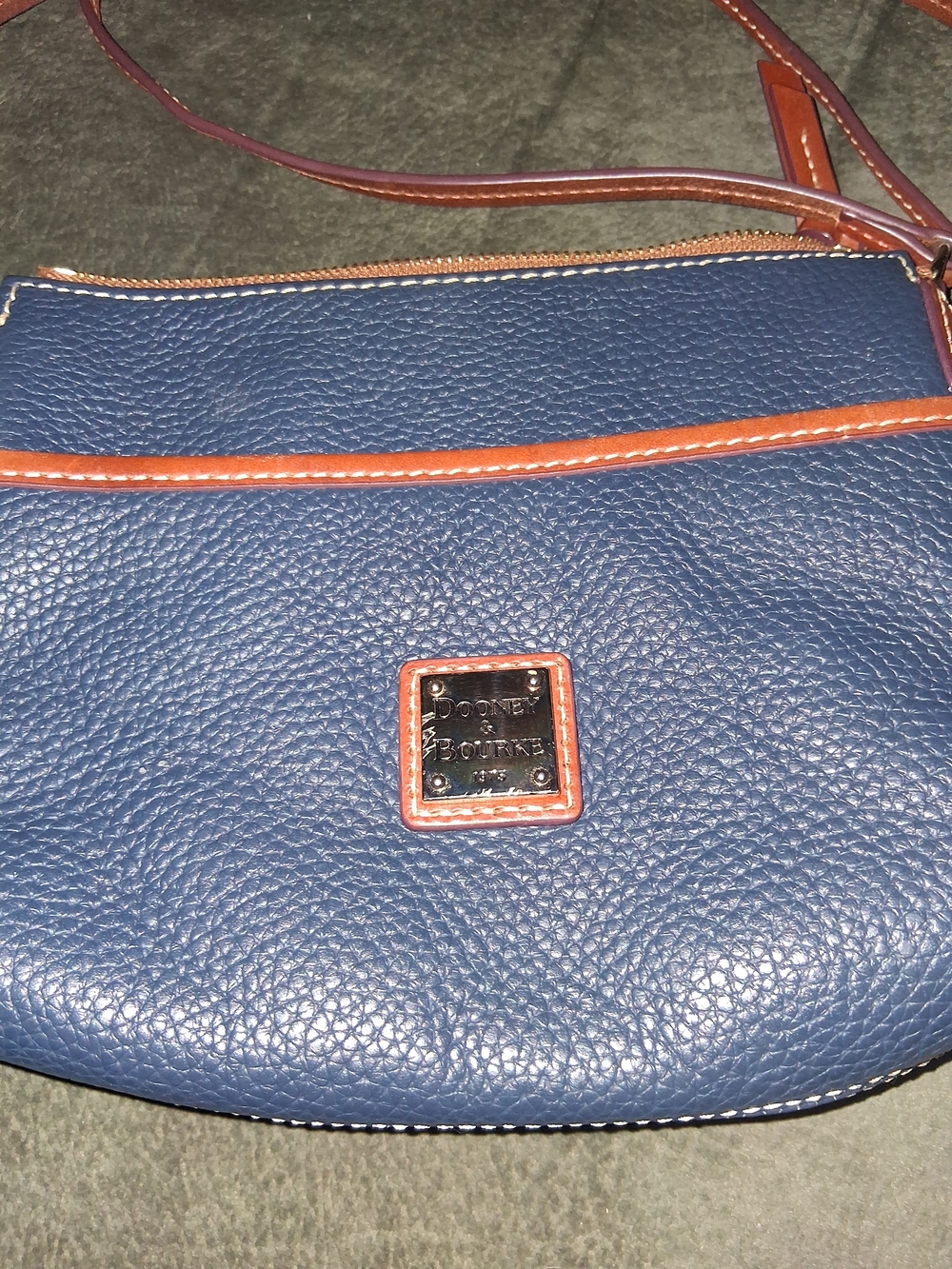 Dooney & Bourke Blue Pebbled Leather Crossbody with Brown Trim